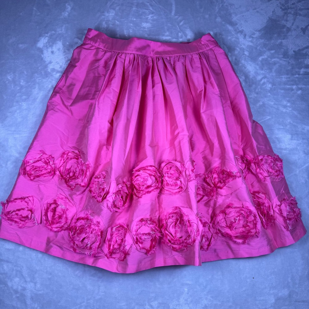 Frances Valentine Barbara Pink Shantung 3D Floral Rosette‎ Skirt XL BARBSS NEW